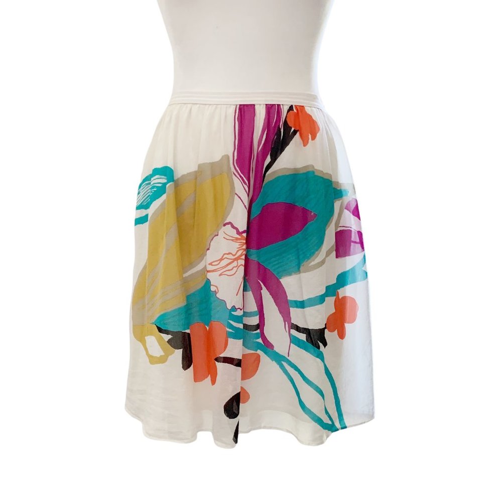 Club Monaco Silk Cotton Blend Floral A-Line Skirt